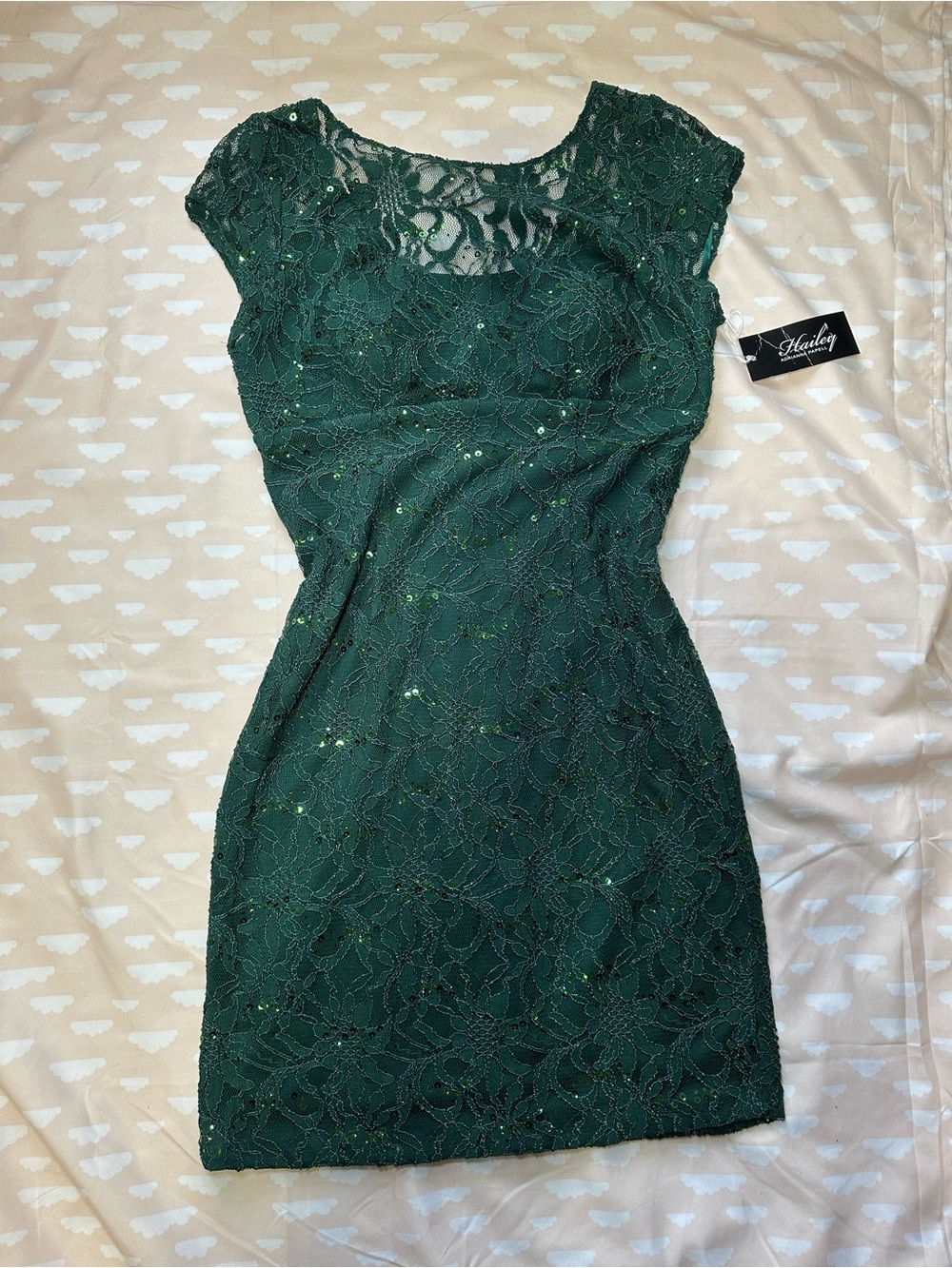 Adrianna Papell Emerald Green Lace Sequin Cap-Sleeve Sheath Dress